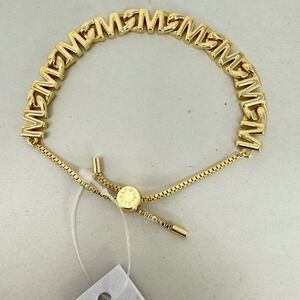 BaubleBar Pisa Initial M Bracelet Adjustable Slider Monogram Letter Gold Tone